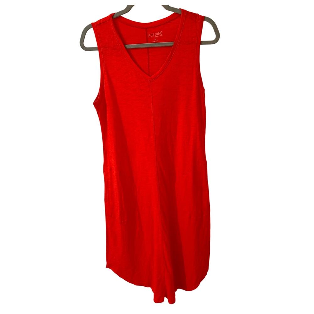 ESCAPE by Habitat Cotton Jersey V-Neck Sleeveless Coral Midi Dress Pockets, M